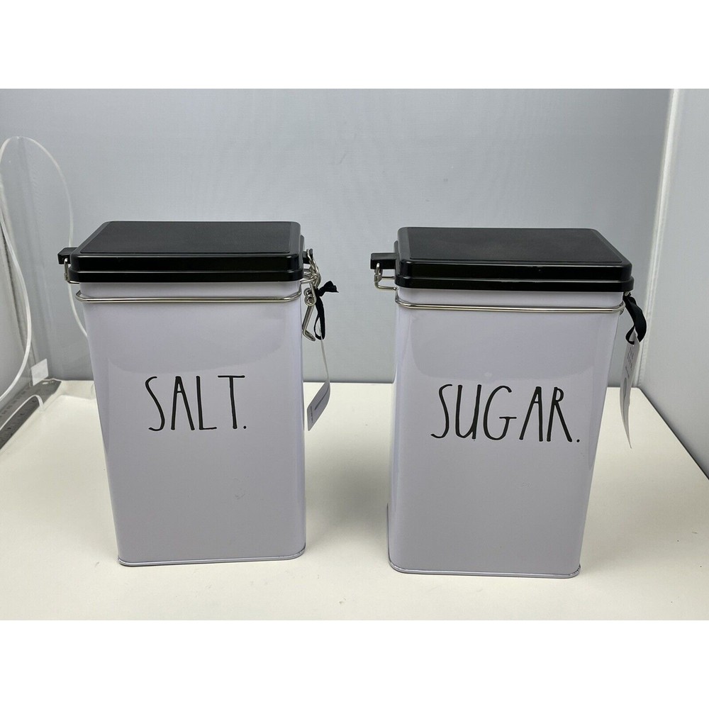 NWT Rae Dunn Metal Canisters 8.5 Inches Tall Sugar & Salt Set